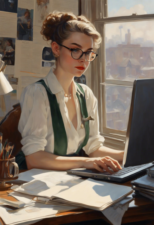 A young woman writing on a laptop